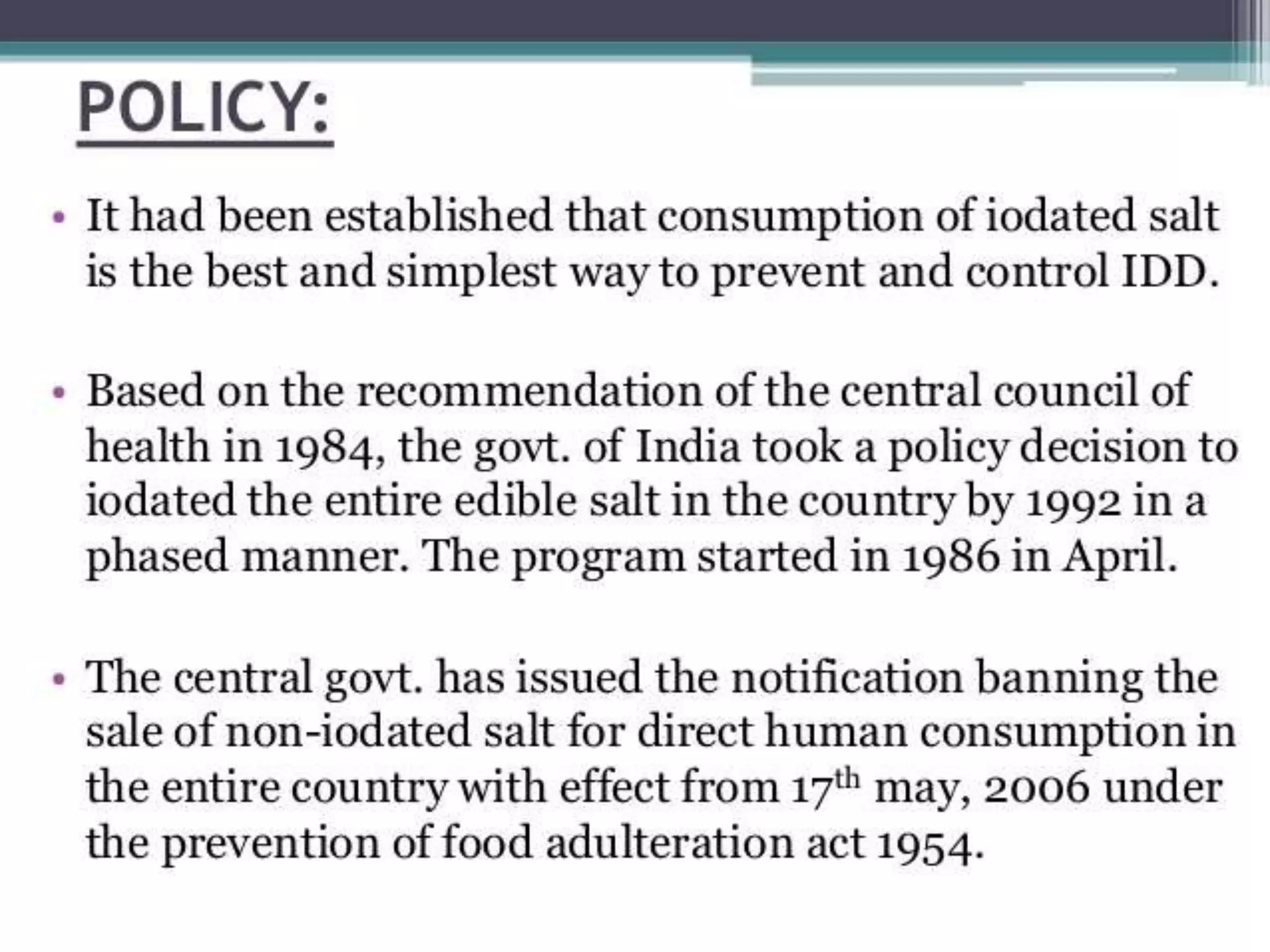 Iodine deficiency disorder control program