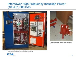 11
Interpower High Frequency Induction Power
(10 kHz, 500 kW)
Interpower Induction controller being built up
New Interpower coil for high frequency
 