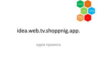 movie             things




                            celebrities            WEB


                        TV                 app




idea.web.tv.shoppnig.app.

       идея проекта
 