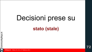 Decisioni prese su
stato (stale)

!72
#CDays14 – Milano 25, 26 e 27 Febbraio 2014

 