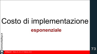 Costo di implementazione
esponenziale

!73
#CDays14 – Milano 25, 26 e 27 Febbraio 2014

 