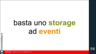 basta uno storage
ad eventi
!58
#CDays14 – Milano 25, 26 e 27 Febbraio 2014

 