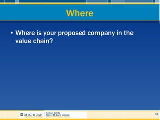 Where <ul><li>Where is your proposed company in the value chain? </li></ul>