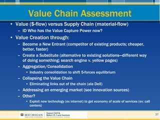 Value Chain Assessment <ul><li>Value ($-flow) versus Supply Chain (material-flow) </li></ul><ul><ul><li>ID Who has the Val...