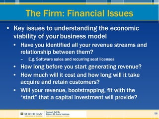 The Firm: Financial Issues <ul><li>Key issues to understanding the economic viability of your business model </li></ul><ul...