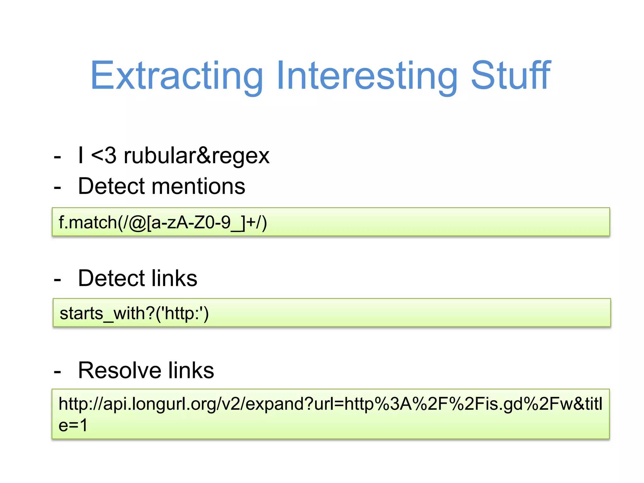 Twitter API Quirks- JSON and XML have different data- With Heroku must set a user-agent- Speed Varies- Query Complexity limits- Unpredictable rate limits