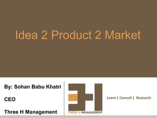 Learn | Consult | Research
Idea 2 Product 2 Market
By: Sohan Babu Khatri
CEO
Three H Management
 