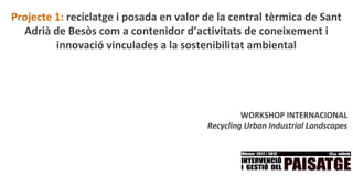 Projecte 1: reciclatge i posada en valor de la central tèrmica de Sant
  Adrià de Besòs com a contenidor d’activitats de coneixement i
         innovació vinculades a la sostenibilitat ambiental




                                                  WORKSHOP INTERNACIONAL
                                         Recycling Urban Industrial Landscapes
 