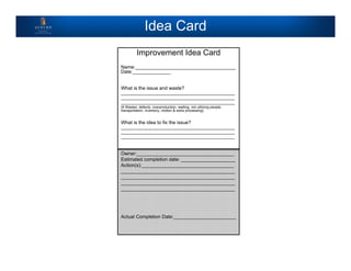Example Idea Card Idea board / Suggestion System - Lean | PDF