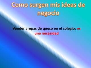 Como surgen mis ideas de negocioVender arepas de queso en el colegio: es una necesidad 