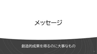メッセージ
創造的成果を得るのに大事なもの
100
 