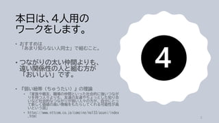 本日は、4人用の
ワークをします。
2
 