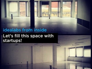 Lets fill this space with
startups!
idealabs from inside
 