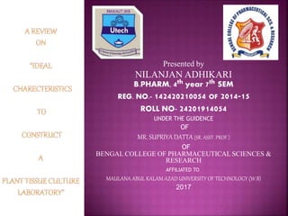 Presented by
NILANJAN ADHIKARI
B.PHARM, 4th year 7th SEM
REG. NO.- 142420210054 OF 2014-15
ROLL NO- 24201914054
UNDER THE GUIDENCE
OF
MR. SUPRIYA DATTA (SR. ASST. PROF.)
OF
BENGAL COLLEGE OF PHARMACEUTICAL SCIENCES &
RESEARCH
AFFILIATED TO
MAULANA ABUL KALAM AZAD UNIVERSITY OF TECHNOLOGY (W.B)
2017
 
