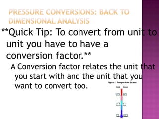 MORE ON PRESSURESome word problems may give you pressure in a variety of ways.Atmospheres (atm): The average air pressure at sea level.Millimeters of Mercury(mmHg): originates from how pressure is measured with a barometer.Torr: Named Italian physicist Evangelista Torricelli. The torr is exactly equal to mmHg.KiloPascal(kPa): Another SI unit for pressure.