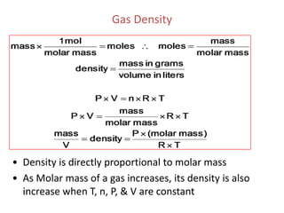 Example 2: Calculate the volume occupied by 637 g of SO2 (MM 64.07) at 6.08 x 104 mmHg and –23 °CmSO2 = 637 g, P = 6.08 x 104 mmHg, t= −23 °C,  &V=?L1 atm= 760 mmHg	1 mole of SO2 = 64.07 g SO2  T(K) = 273.15+ t(0C)	 PV= nRT	 &  R= 0.08206 (atm.L)/(mol.K)