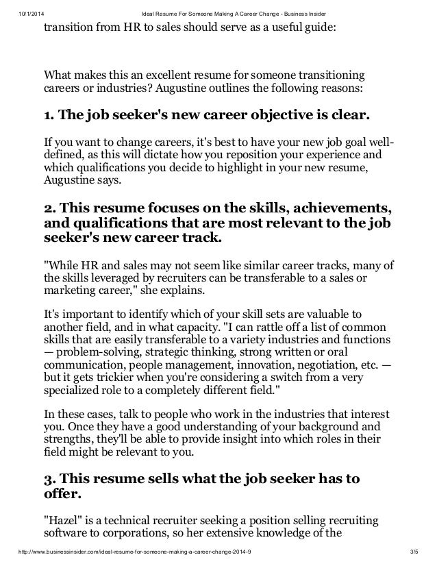 resumes for career changes