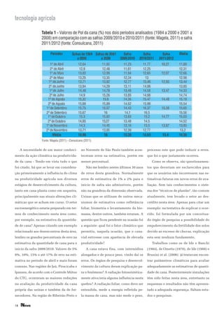 tecnologia agrícola




     A necessidade de um maior conheci-     no Noroeste de São Paulo também acon-        processo este que pode induzir a erros,
mento da ação climática na produtivida-     teceram erros na estimativa, porém em        que foi o que justamente ocorreu.
de da cana - Tendo em vista tudo o que      menor percentual.                               Como se observa, são questionamen-
foi citado, há que se levar em considera-      Não me lembro nestes últimos 30 anos      tos que deveriam ser esclarecidos para
ção primeiramente a influência do clima     de erros desta grandeza. Normalmente         que os usuários não incorressem nas es-
na produtividade agrícola nos diversos      erros de estimativa de 1% a 2% para o        timativas futuras em novos erros de ava-
estágios de desenvolvimento da cultura,     início de safra são admissíveis, porém       liação. Sem tais conhecimentos o siste-
tanto em cana planta como em soqueira,      não na grandeza da dimensão observada.       ma dos “técnicos de plantão“, tão comum
principalmente nas atuais alterações cli-   Usinas que se utilizam de outros meca-       atualmente, tem levado o setor ao des-
máticas que se acham em curso. O setor      nismos de estimativa como refletância        crédito nesta área. Apenas para citar um
sucroenergético estaria preparado em ter-   foliar, biometria e levantamento da bio-     exemplo: na tentativa de explicar o ocor-
mos de conhecimento nesta área como,        massa, dentre outros, também erraram. A      rido, foi formulada por um conceitua-
por exemplo, na estimativa da quantida-     questão que ficou pendente na ocasião foi    do órgão de pesquisa a possibilidade do
de de cana? Apenas citando um exemplo       a seguinte: qual foi o fator climático que   empobrecimento da fertilidade dos solos
relacionado aos desencontros desta área,    permitiu, naquela ocasião, que o cana-       devido ao excesso de chuvas, explicação
lembro os grandes percentuais de erro na    vial estivesse com aparência de elevada      esta sem nenhum fundamento,
estimativa da quantidade de cana para o     produtividade?                                  Trabalhos como os de Ide e Banchi
inicio da safra 2009/2010. Valores de 5%       A cana estava fina, com internódios       (1984), de Ometto (1978), de Ide (1988) e
8%, 10%, 15% e até 17% de erro na esti-     alongados e de pouco peso, vindo daí os      Brunini et al. (2006) já tentavam encon-
mativa no período de abril e maio foram     erros. Os órgãos de pesquisa e desenvol-     trar parâmetros climáticos para avaliar
comuns. Nas regiões de Jaú, Piracicaba e    vimento da cultura deram explicação pa-      adequadamente as estimativas de quanti-
Ipaussu, de acordo com o Controle Mútuo     ra o fenômeno? A radiação fotossintetica-    dade de cana. Posteriormente simulações
do CTC, ocorreram as maiores reduções       mente ativa teria alguma influência nesta    têm sido feitas nesta área, entretanto os
na avaliação da produtividade da cana       quebra? A radiação foliar, como deve ser     esquemas e resultados não têm apresen-
própria das usinas e também da de for-      entendida, mede a energia refletida pe-      tado a adequada segurança. Faltam estu-
necedores. Na região de Ribeirão Preto e    la massa de cana, mas não mede o peso,       dos e pesquisas.


18
 