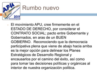 Economía de BienestarPropone una economía de bienestar para todos; propugnar una economía al servicio del ser humano rechazando políticas económicas que empobrezcan más a los pobres y hacen más ricos a los ricos, que imponen al mercado como lo absoluto, que lo decide todo: precios, relaciones laborales, sueldos y salarios, etc.. Rechazamos todo tipo de mercantilismo, porq creemos que el INDIVIDUO no  está al  servicio del Estado, sino que el ESTADO está a su servic