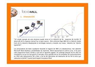1. INNOVACIÓN




“Un simple ejemplo de esta dinámica puede verse en la industria de las maquinas de escribir. El
desarrol...