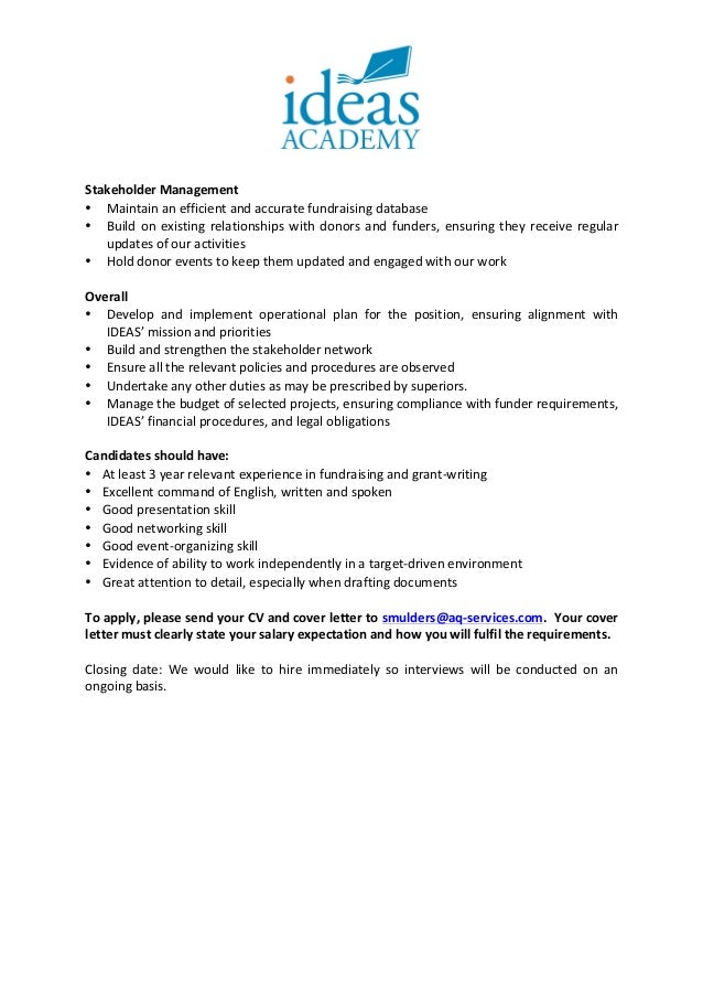 Ideas Academy Development Manager Job Description April 2017