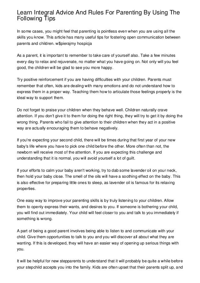 Learn Integral Advice And Rules For Parenting By Using The Following