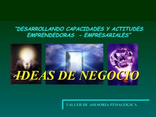 IDEAS DE NEGOCIO “ DESARROLLANDO CAPACIDADES Y ACTITUDES EMPRENDEDORAS  - EMPRESARIALES” TALLER DE ASESORIA PEDAGÓGICA                                                                         