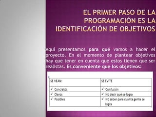 PLAN: 3. Costos e Ingresos: como primer paso debemos analizar cuál será el costo del proyecto, lo que nos ayudará a determinar cuál es el capital que necesitamos para llevarlo a cabo y el tiempo en el que recuperaremos la inversión. También es importante identificar cuáles serán nuestros costos e ingresos para proyectar las posibles utilidades. 4. Establecer las estrategias: es el proceso mediante el cual se define el plan de acción. Debemos definir cada una de las instancias para trazar el futuro del negocio. 5. Definir el Plan de Negocios: para alcanzar los objetivos planteados es muy importante establecer cuáles van a ser los pasos a seguir. El plan de negocios nos ayuda a orientarnos hacia dónde vamos, y es una herramienta fundamental para presentar nuestro proyecto a los socios, inversionistas o clientes. 