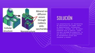 SOLUCIÓN
Las presentaciones son herramientas
de comunicación que pueden usarse
en demostraciones, conferencias,
discursos, informes, etc. Se suelen
presentar ante un público. Tienen
una gran variedad de propósitos, lo
que convierte a las presentaciones
en herramientas útiles para
convencer y enseñar.
 