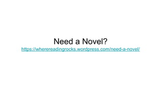 Need a Novel?
https://wherereadingrocks.wordpress.com/need-a-novel/
 