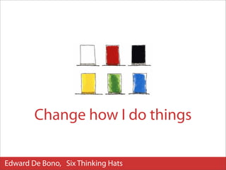 Change how I do things

Edward De Bono, Six Thinking Hats
 