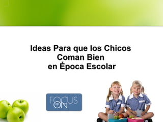 Ideas Para que los Chicos  Coman Bien  en Época Escolar Lic. Viviana Wons Nutricionista, MN 1198   