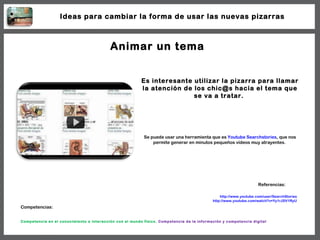 Animar un tema Es interesante utilizar la pizarra para llamar la atención de los chic@s hacia el tema que se va a tratar. ...