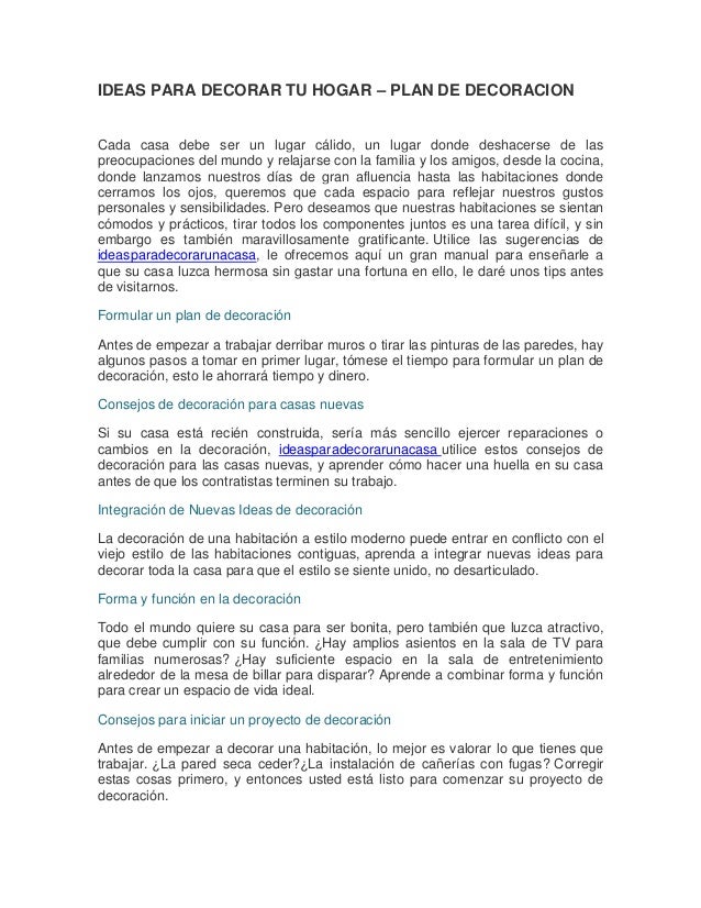 Ideas Para Decorar Tu Hogar Plan De Decoracion