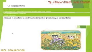 6/5/2018
27
— no se relacionan directamente con el tema del texto;
— dependen de las principales.
•Las ideas secundarias:
• Para tener claro «de qué va» el texto.
• Para aprender a diferenciar lo fundamental de lo complementario, importante en cualquier actividad intelectual.
¿Para qué es importante la identificación de las ideas principales y de las secundarias?
 