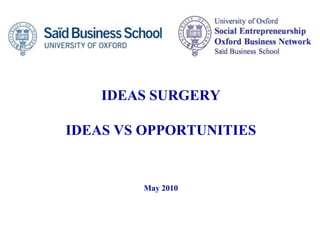 IDEAS SURGERYIDEAS VS OPPORTUNITIES May 2010 