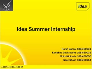 Idea Summer Internship Harsh Bansal 10BM60031 KanishkaChakraborty10BM60036 MukulGokhale 10BM60050 NiloyGhosh10BM60054 