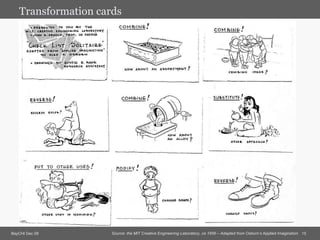 Transformation cards <ul><li>Source: the MIT Creative Engineering Laboratory, ca 1956 – Adapted from Osborn’s  Applied Ima...
