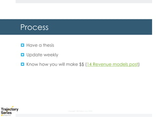 Copyright, DKParker, LLC 2020
Process
¤ Have a thesis
¤ Update weekly
¤ Know how you will make $$ (14 Revenue models post)
 
