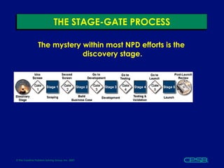 THE STAGE-GATE PROCESS The mystery within most NPD efforts is the  discovery stage. 