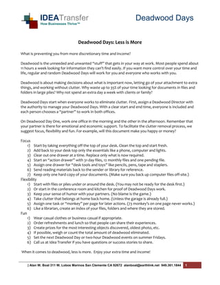 Idea Transfer Deadwood Day Notes 052709