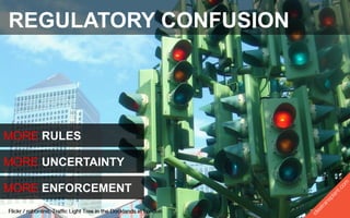 REGULATORY CONFUSION




MORE RULES

MORE UNCERTAINTY

MORE ENFORCEMENT
 