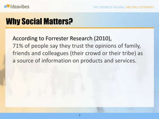 Why Social Matters?

 According to Forrester Research (2010),
 71% of people say they trust the opinions of family,
 frien...