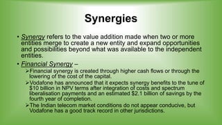 Creating Value Through Synergy Idea vodafone merger | PPTX