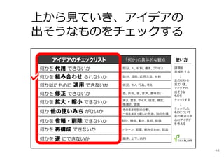 上から⾒ていき、アイデアの
出そうなものをチェックする




                44
 