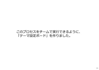 このプロセスをチームで実⾏できるように、
「テーマ設定ボード」を作りました。




                       26
 
