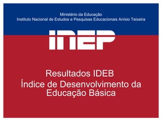 Ministério da Educação Instituto Nacional de Estudos e Pesquisas Educacionais Anísio Teixeira Resultados IDEB  Índice de Desenvolvimento da Educação Básica 