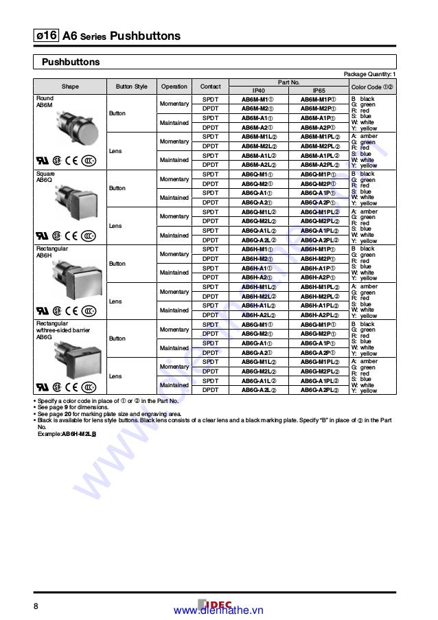 Idec catalog switches & pilot lights 16 idec