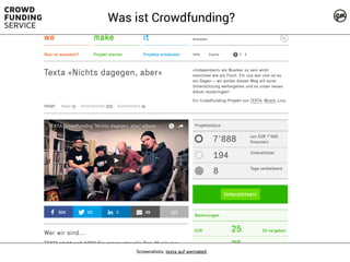 Screenshots: texta auf wemakeit
Was ist Crowdfunding?
 