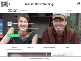 Screenshots: Wohnwagon auf CONDA
Was ist Crowdfunding?
 